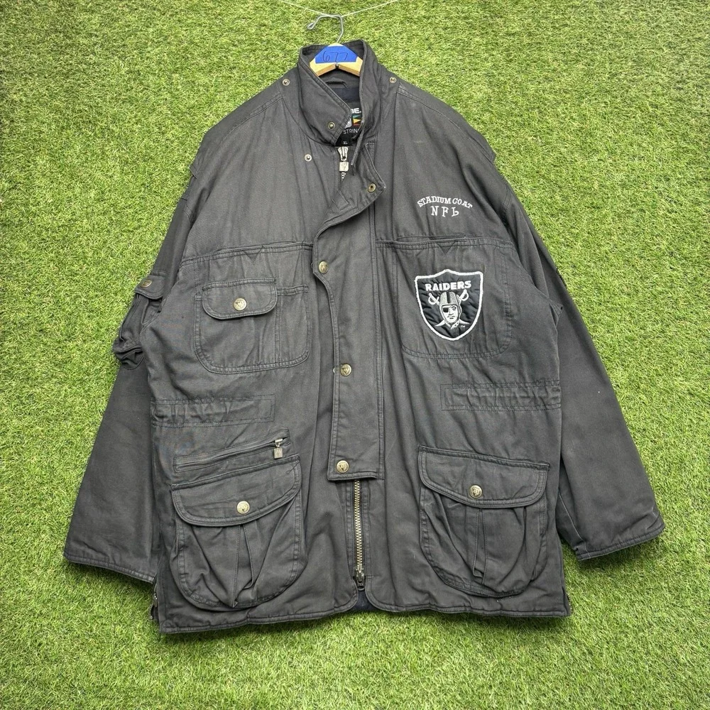 Vintage Las Vegas Raiders Jacket Mens XL Black Gray NFL Football Mirage 90s Coat